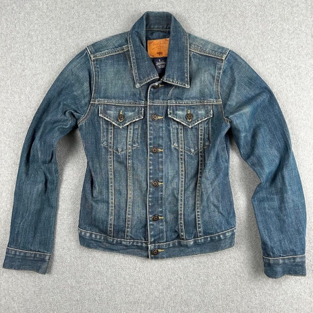 Earl Jean Original 443 Jean‎ Jacket Worn Denim Blue Cotton Trucker Style Small